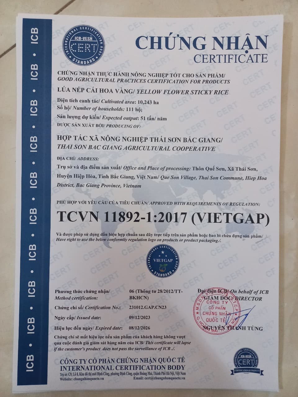 Chứng nhận tiểu chuẩn VIETGAP